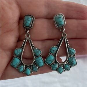 Western Turquoise and Silvertone Statement Dangle Earrings